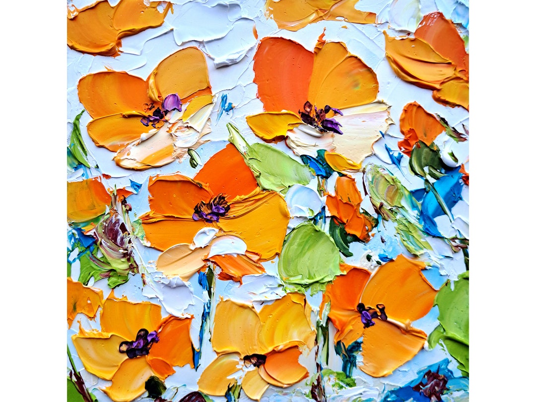 California Poppy Oil Painting Floral Original Art Abstract Flowers ...
