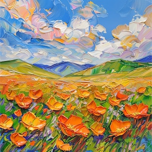 California Poppy Fields Painting Poppies Original Art California Landscapes Impasto Artwork Travel Gifts by ArtSenya