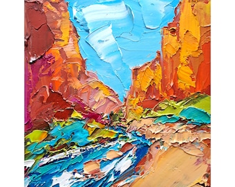 Zion National Park Oil Painting Utah Landscape Impasto Art Travel Gift by ArtSenya