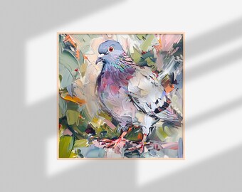 鳩の油絵 鳥 厚塗り オリジナル ファインアート 動物 壁アート 装飾