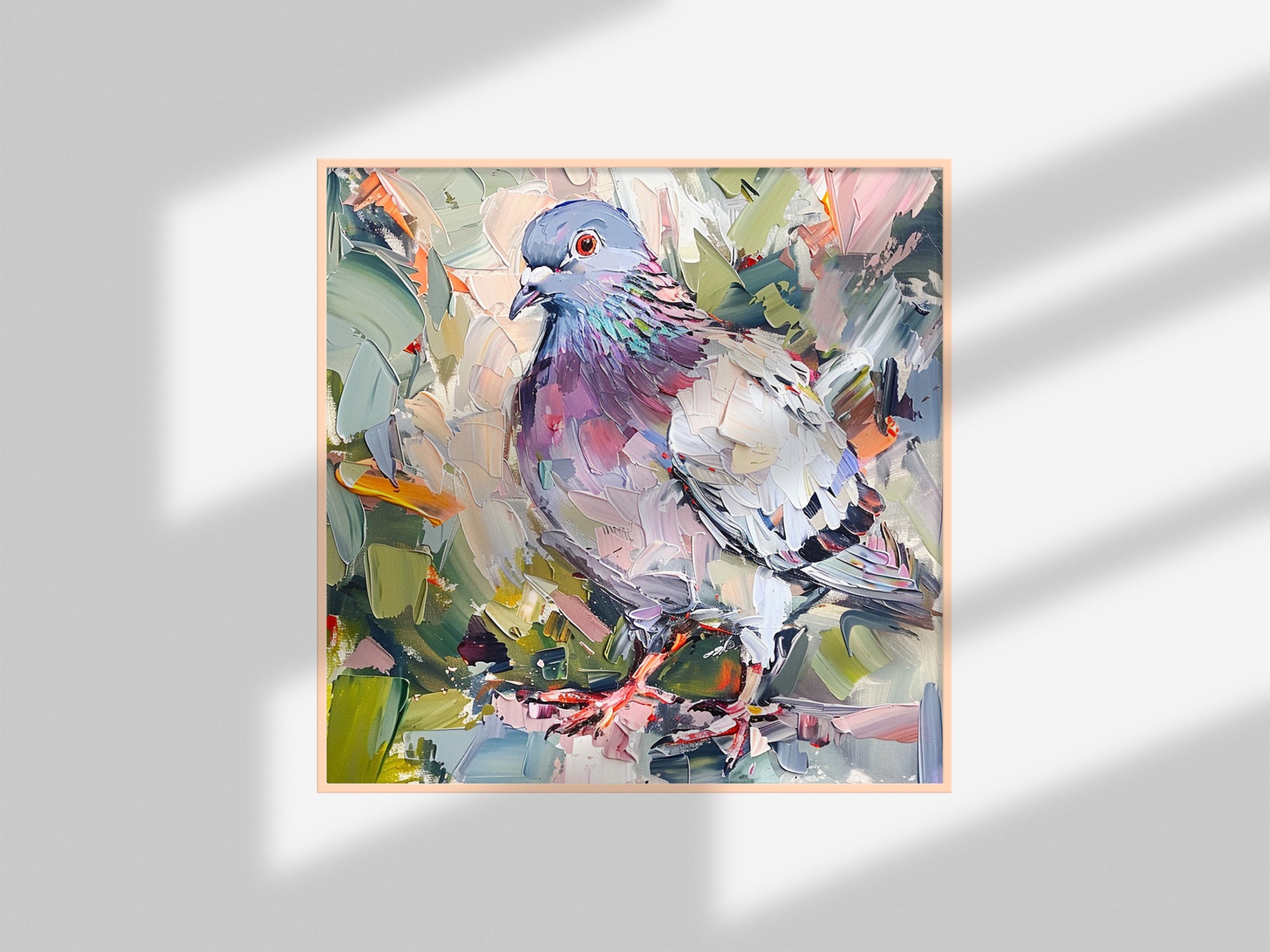 鳩の油絵 鳥 厚塗り オリジナル ファインアート 動物 壁アート 装飾