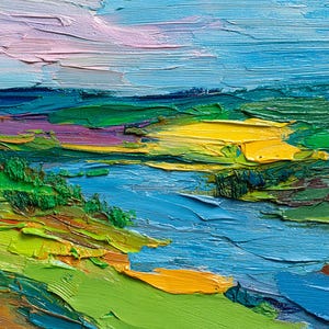 Hudson River Landschaft Ölgemälde Fluss Wiese Wandkunst Strukturiertes Kunstwerk Original Natur Malerei Palettenmesser Kunst von ArtSenya