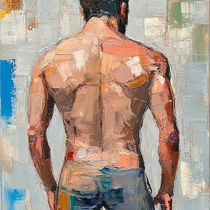 Male Body Painting On Canvas Gay Body Impasto Artwork Christmas Gift for Him by ArtSenya