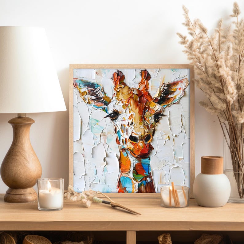 Giraffe Portrait Impasto Oil Painting Giraffe Original Fine Art African