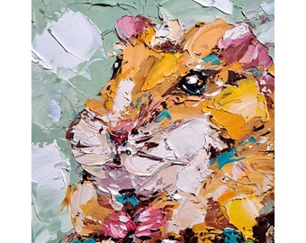 Hamster Oil Painting Animals Original Art Pet Portrait Impasto Artwork Rodent Wall Art Decor Personalized Gifts by ArtSenya