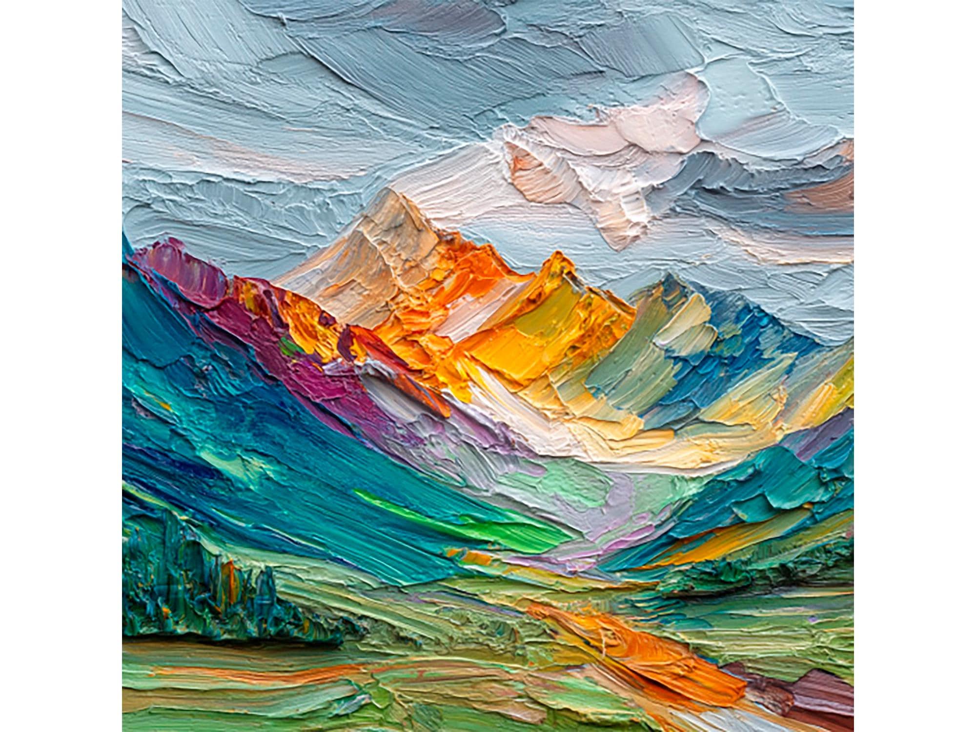 Rocky Mountain Landscape Oil Painting Impasto Wall Art Textured Palette Knife Art Nature Canvas Decor Gift by ArtSenya