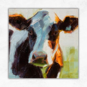 Cow Large Painting Impasto Style Farm Animal Wall Art Abstract Rustic Cow Decor Country Kitchen Art by ArtSenya