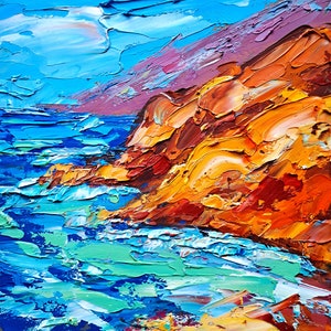 Big Sur Seascape Oil Painting: California Coast Impasto Art