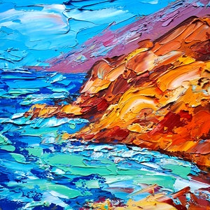 Big Sur Oil Painting California Seascape Original Art Mountains Impasto Artwork Travel Gifts by ArtSenya