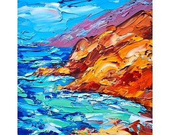 Big Sur Oil Painting California Seascape Original Art Mountains Impasto Artwork Travel Gifts by ArtSenya