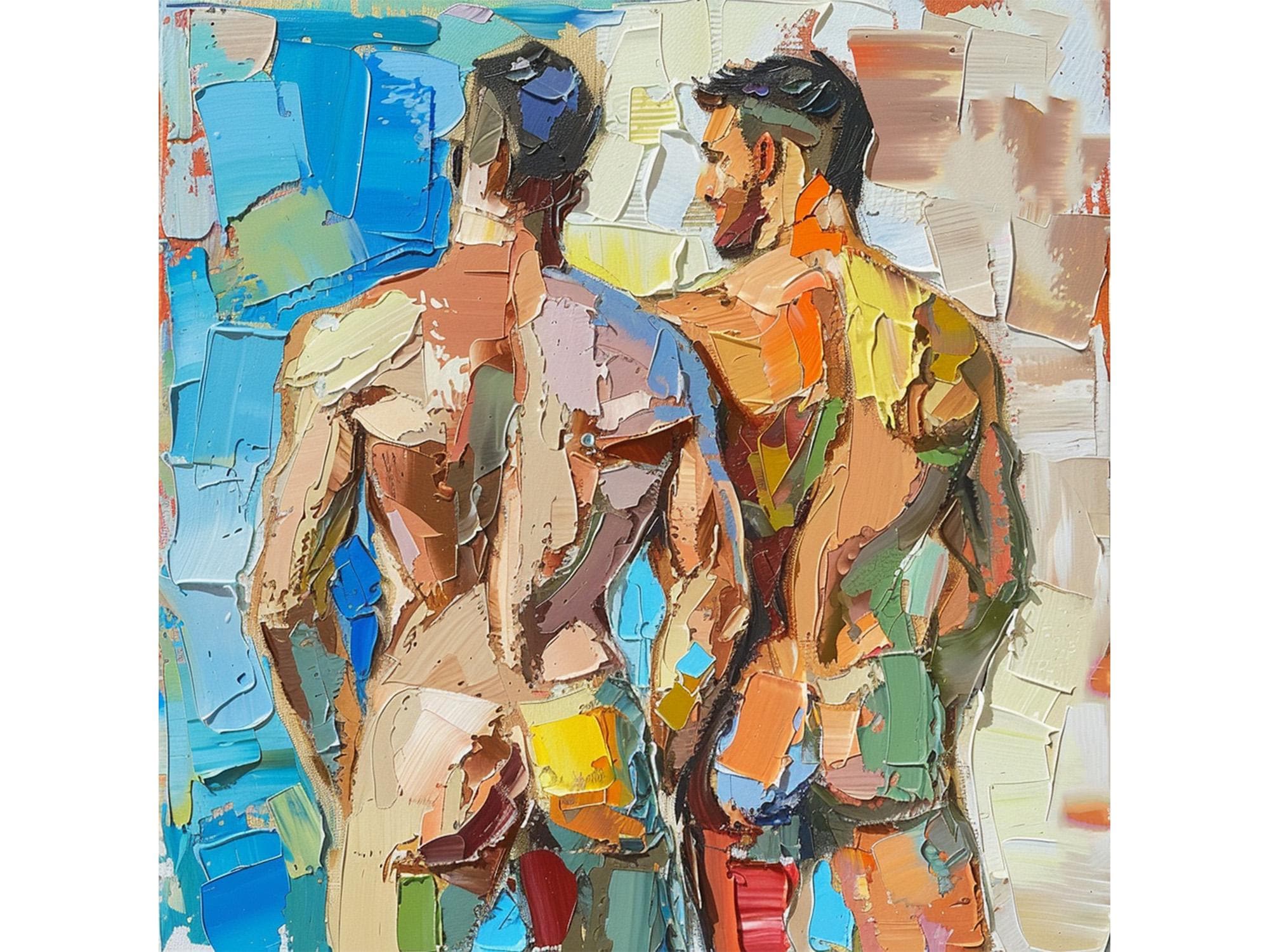 Two Male Bodies Impasto Oil Painting Gay Original Art Men's Friendship Artwork Gifts by ArtSenya