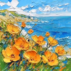 California Poppies Impasto Oil Painting California Poppy Flowers Original Fine Art Decor Wall Art by ArtSenya