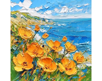 California Poppies Impasto Oil Painting California Poppy Flowers Original Fine Art Decor Wall Art by ArtSenya
