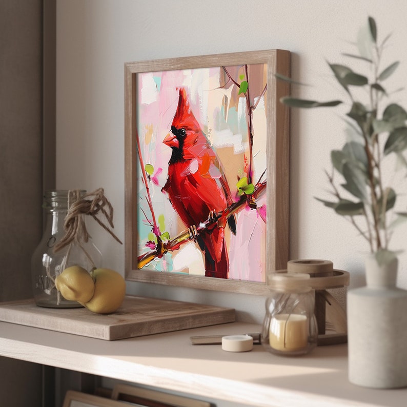 Cardinal Oil Painting Red Cardinal Original Art Bird Artwork Animals ...