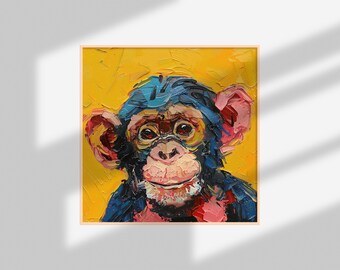 Monkey Oil Painting Animals Portrait Impasto Original Art