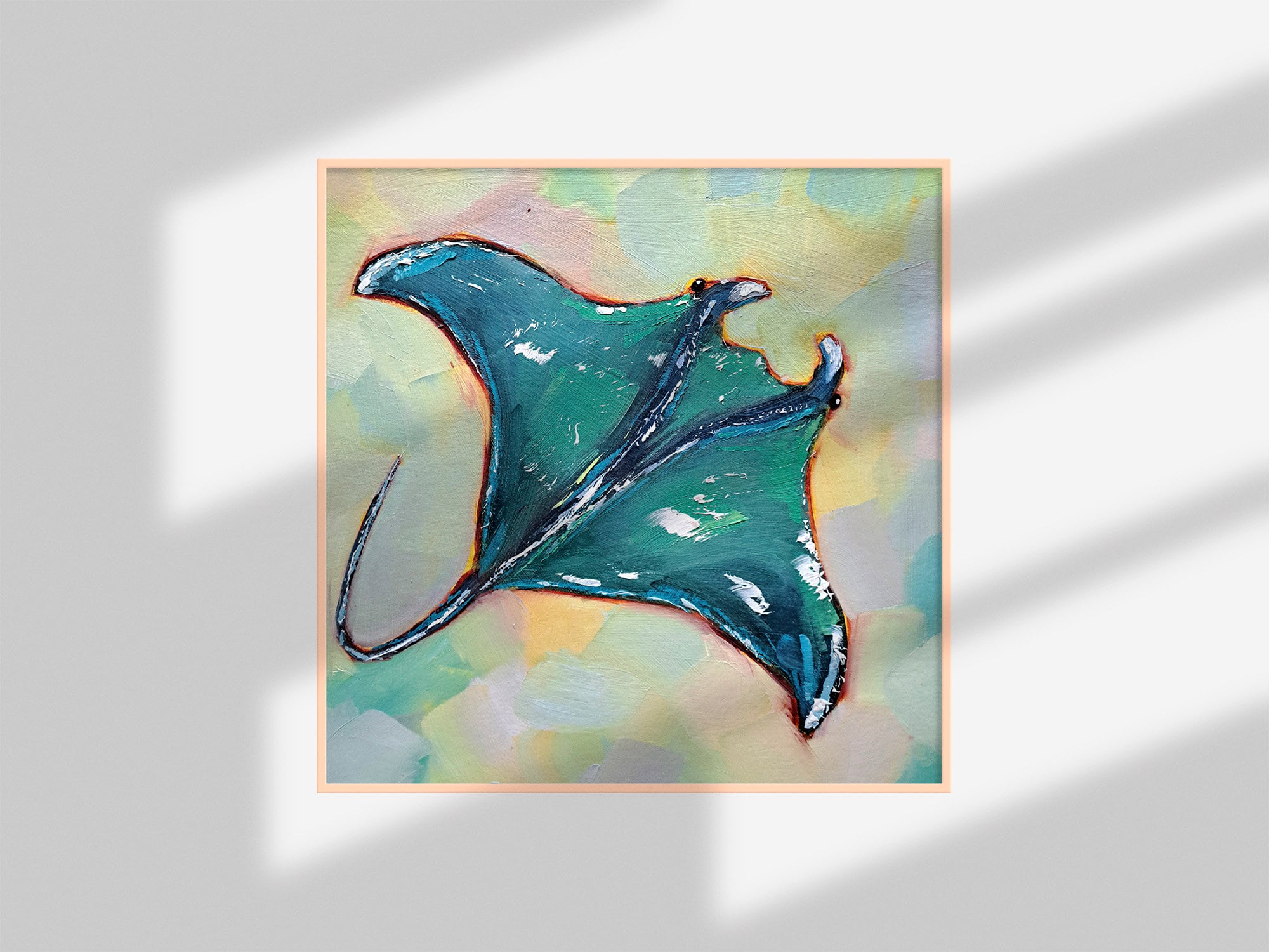 エイの油絵 魚 オリジナルアート 海の動物の絵画 海洋壁アート エイの油絵 魚 オリジナルアート 海の動物の絵画 海洋壁アート
