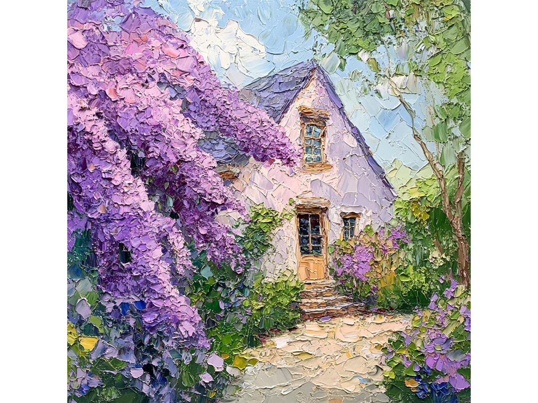 French Cottage Art Lilac Garden Painting on Canvas French Country Home ...