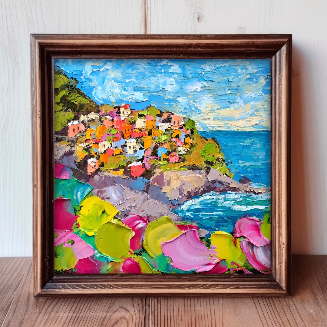 Manarola Oil Painting Cinque Terre Original Art Italy Cityscape Impasto ...