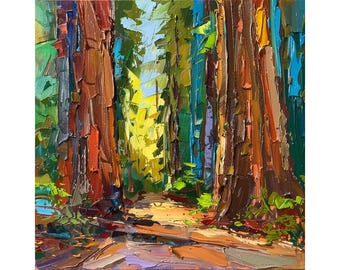 Redwood Painting On Canvas Redwood Forest Original Canvas Art California Landscape Wall Art Large Painting by ArtSenya