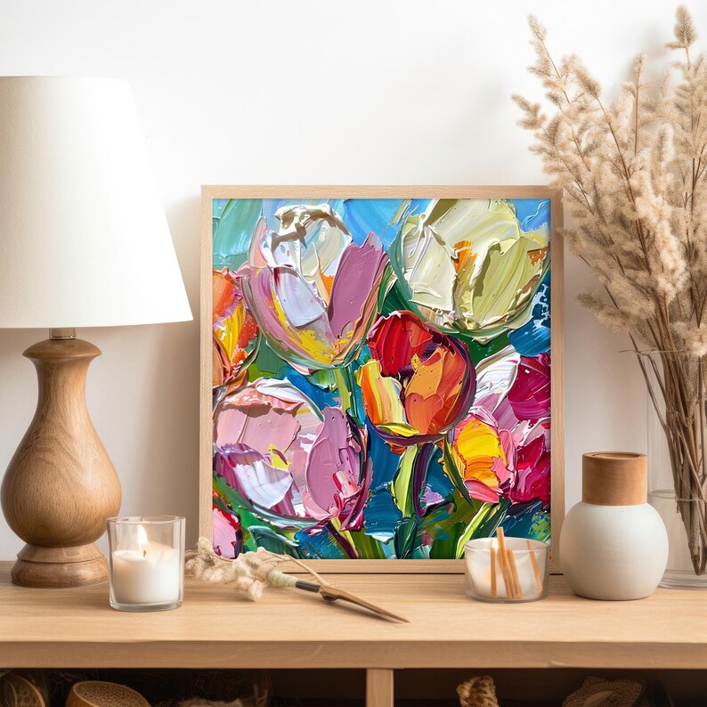 Tulip Painting on Canvas Flowers Impasto Artwork Floral Wall Art Decor ...