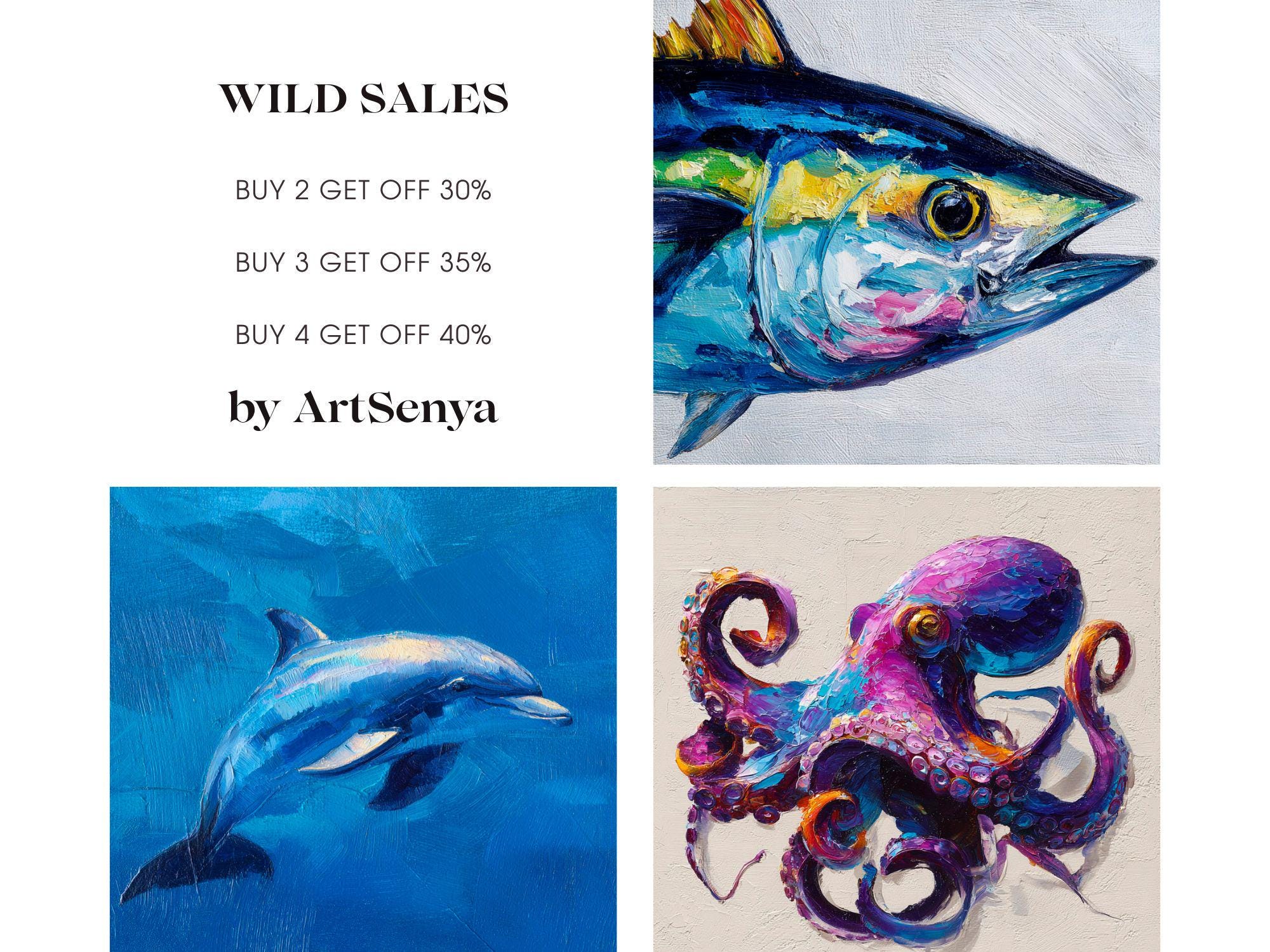 イルカの絵画：海のキャンバスアート、青い海の動物の油絵 - Etsy 日本