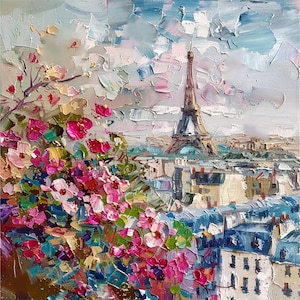 Paris Painting On Canvas France Cityscape Original Canvas Art Eiffel Tower Impasto Artwork Travel Gifts by ArtSenya