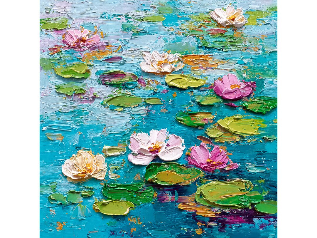 Impasto Water Lilies Oil Painting on Canvas - Floral Pond Art - Etsy