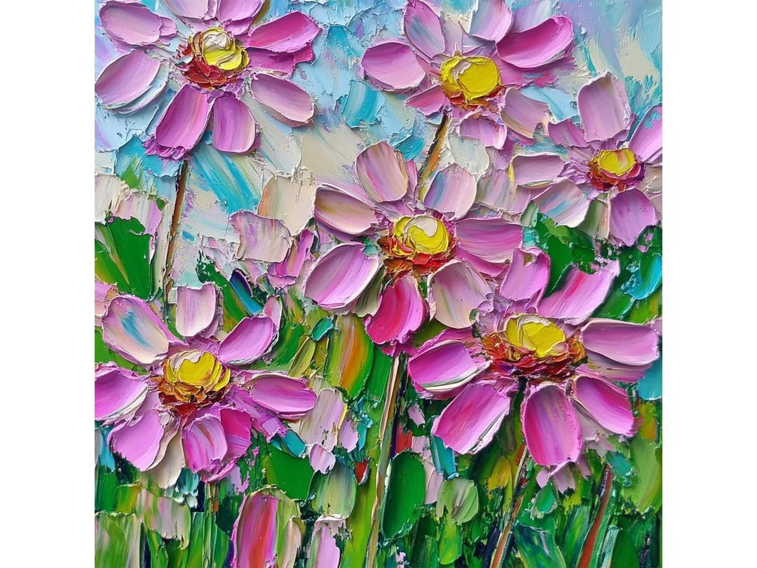 Pink Daisies Painting Flowers Impasto Original Canvas Art Floral Wall pink-daisies-painting-flowers-impasto-original-canvas-art-floral-wall