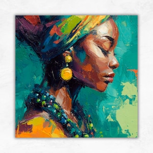 African Woman Portrait Large Oil Painting Abstract Impasto Wall Art Ethnic Headwrap Artwork Modern Home Decor by ArtSenya