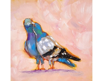 Pigeon Painting Animal Original Art Bird Oil Painting Dove Artwork