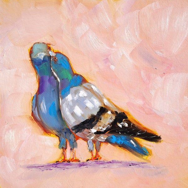 Pigeon, peinture animale, oeuvre d'art originale d'oiseau, peinture à l'huile de colombe