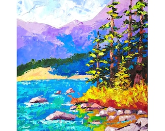 Yosemite Painting Pine Trees Original Art National Park Artwork Impasto Oil Painting by ArtSenya