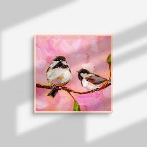 Chickadee Painting Bird Original Art Couple Animals Oil Painting Friendship Artwork image 6