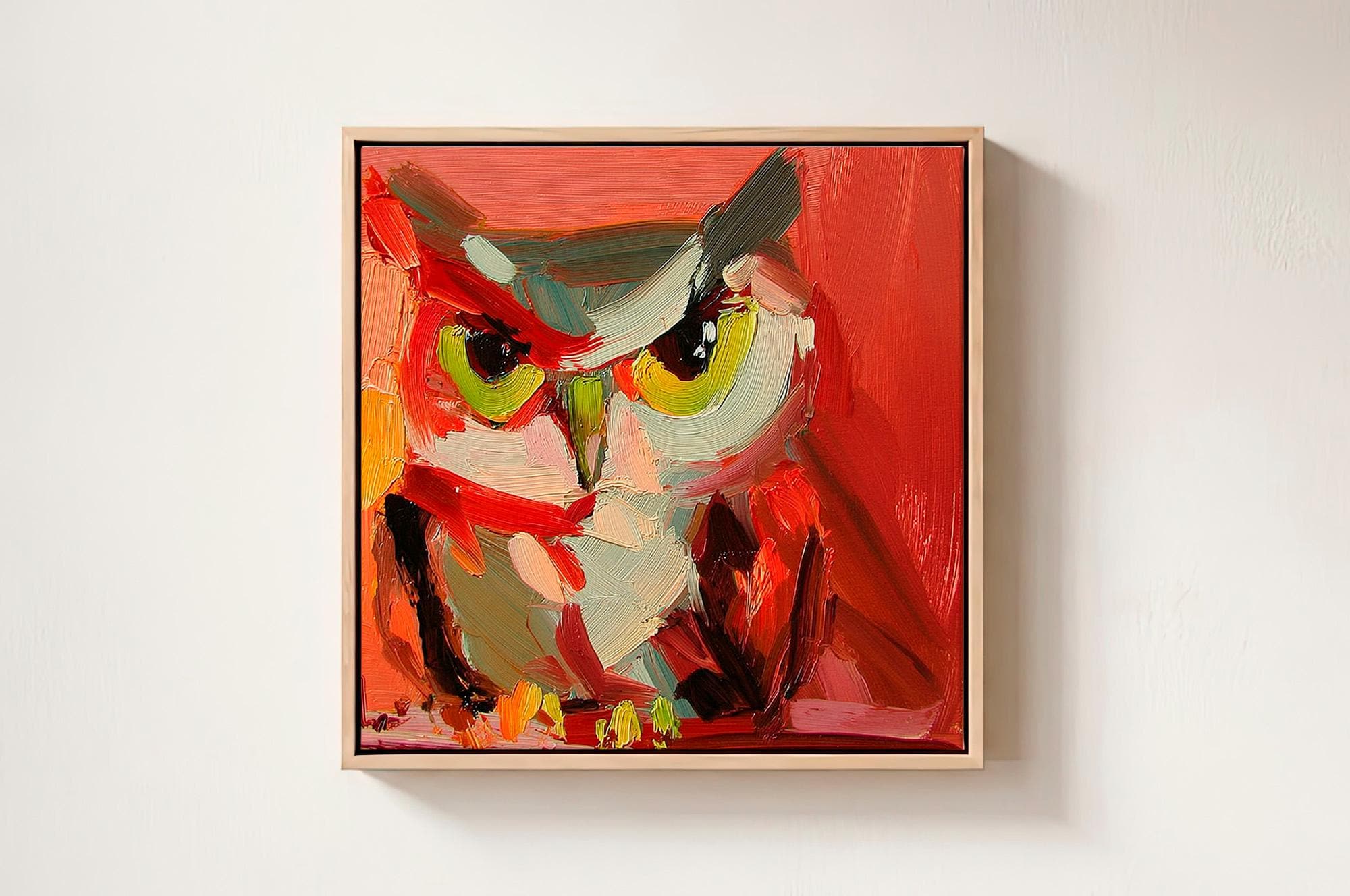 Owl Oil Painting On Canvas Colorful Bird Artwork Animals Wall Art Naive Style Modern Animal Decor Gi