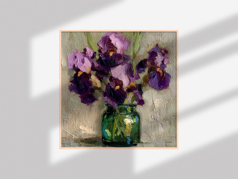 Impasto Purple Iris Oil Painting: Textured Floral Still Life Art - Etsy