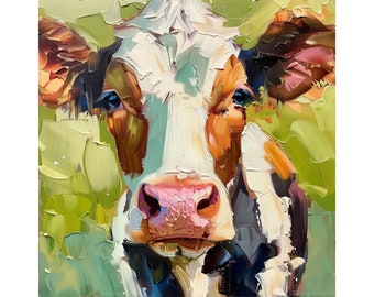 Cow Oil Painting Cow Portrait Original Art Farm Animals Wall Art Father's Day Gifts by ArtSenya