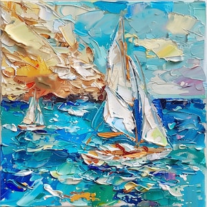 Capri Island Painting Sailboats Original Art Italian Seascape Impasto Artwork Travel Gifts by ArtSenya