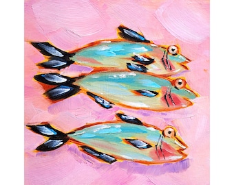Three Sardine Fish Oil Painting Sea Animals Original Art Underwater Artwork Kitchen Wall Art Personalized Gifts by ArtSenya