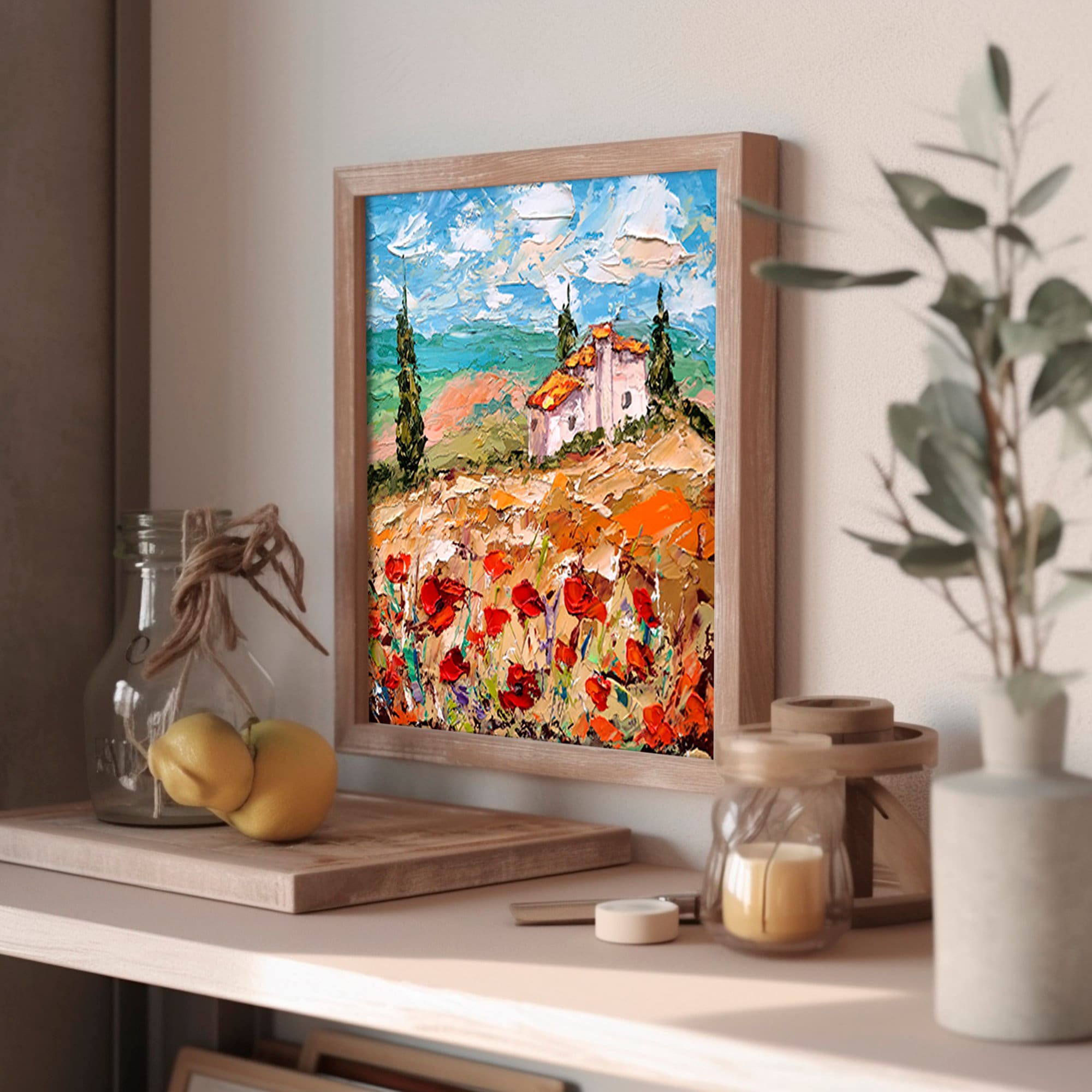 Tuscany Painting Italy Countryside Original Art Poppy Fields Impasto ...
