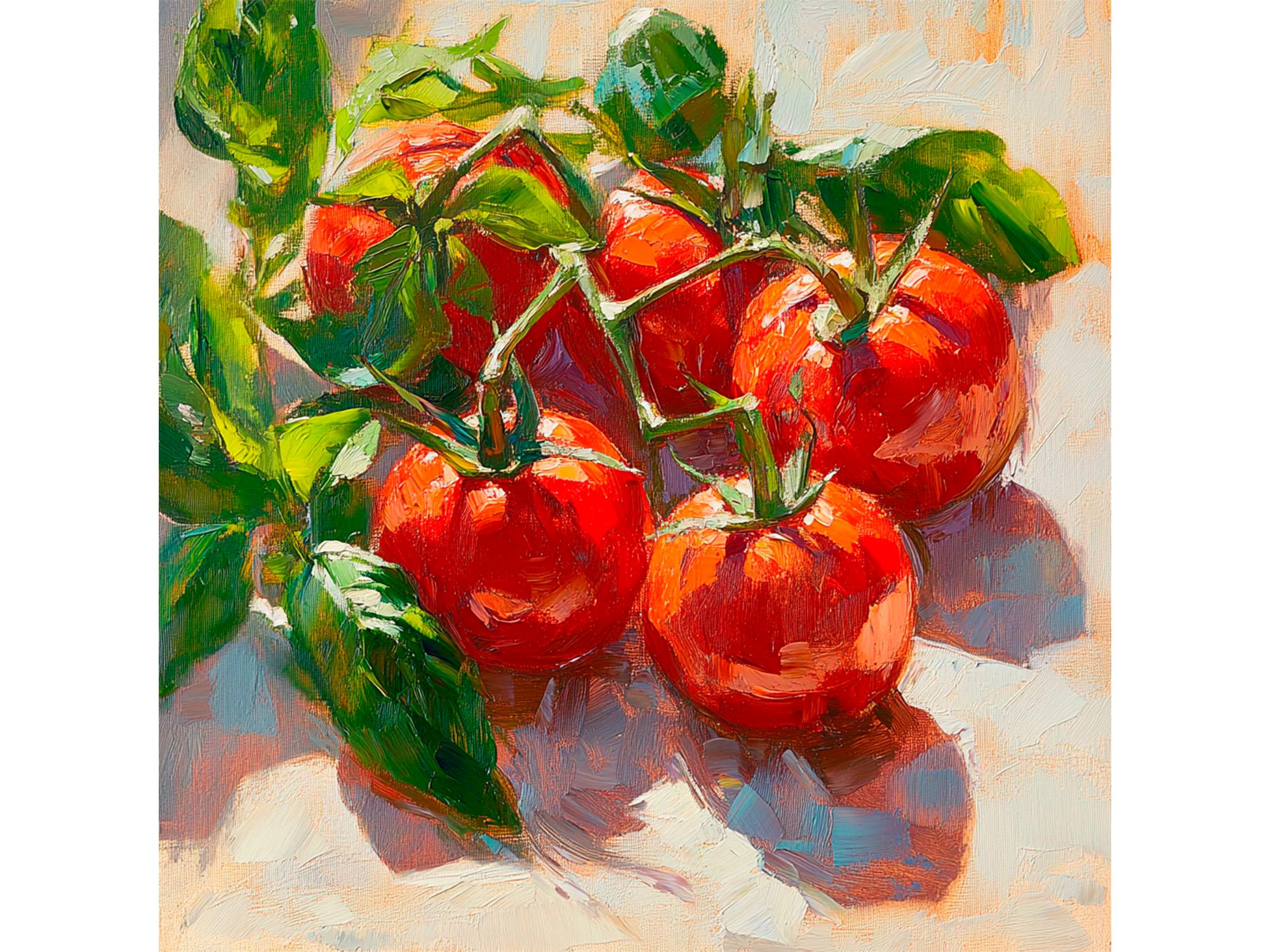 トマトの油絵：オリジナルキッチンウォールアート、20x20 - Etsy 日本