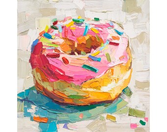 ドーナツの絵画のトレンディな壁アート、新聞紙に描かれたピンクの