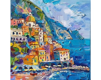 Positano Amalfi Coast Cityscape Oil Painting On Canvas Italy Original Canvas Art Large Painting Travel Gifts by ArtSenya