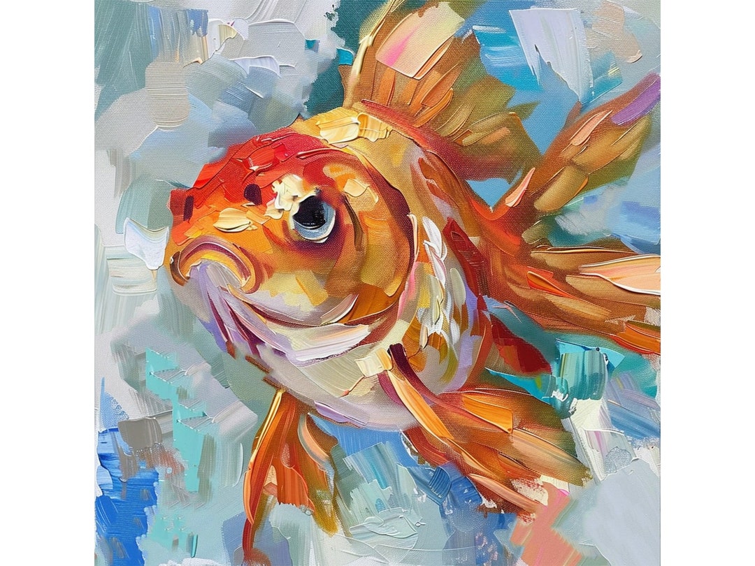 Goldfish Oil Painting on Canvas Fish Original Fine Art Animal Wall Art ...