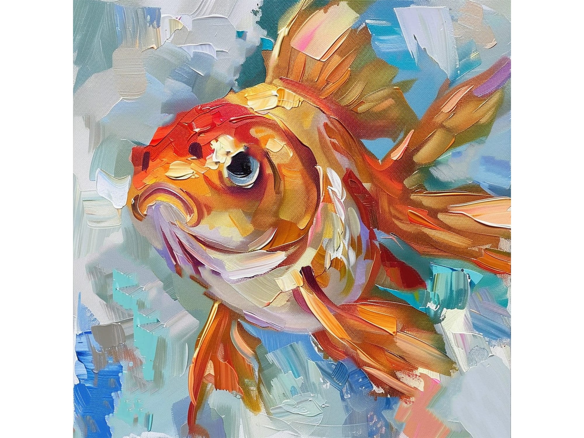 Goldfish Oil Painting on Canvas Fish Original Fine Art Animal Wall Art ...