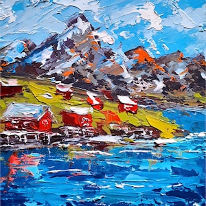 Lofoten Islands Oil Painting Northern Norway Original Art Norwegian House Impasto Artwork Home Decor Travel Art Gifts by ArtSenya