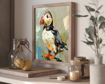 パフィン インパスト ペインティング 動物 オリジナルアート 鳥の