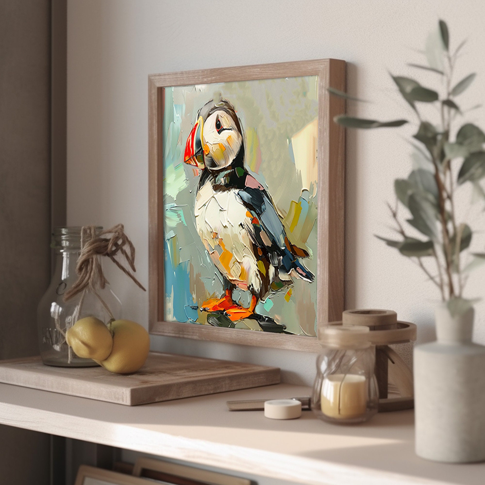 パフィン インパスト ペインティング 動物 オリジナルアート 鳥の