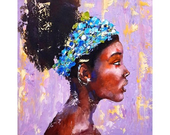 African American Painting African Queen Original Art Vergissmeinnicht Kunstwerk Geschenke für Sie von ArtSenya