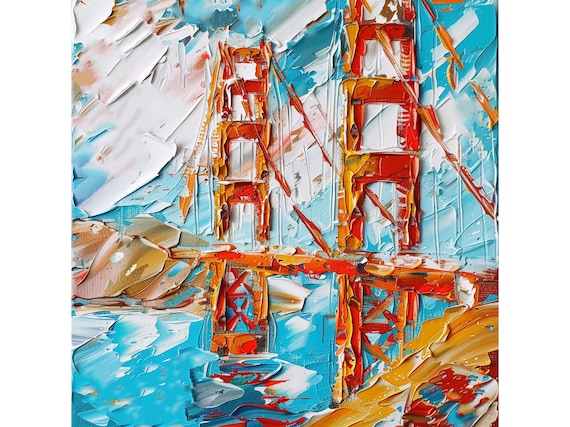 Golden Gate Bridge Impasto Oil Painting San Francisco Landscape Original Art Architecture Wall Art Decor by ArtSenya
