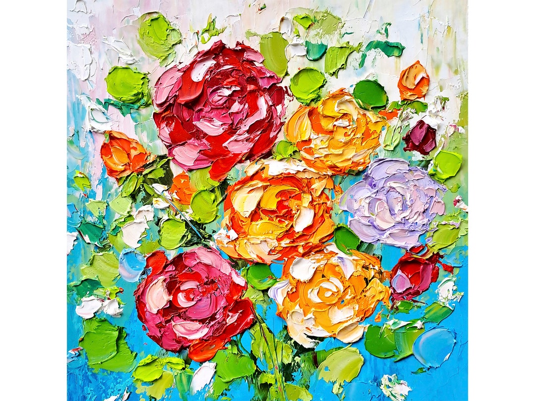 Red Roses Original Art Floral Oil Painting Flowers Impasto Artwork - Etsy